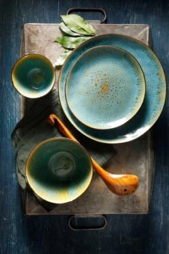 Palmer Bord Diep Lotus 21 Cm Zwart Turquoise Stoneware 2 Stuk(s) -Keukenbenodigdheden 800x1200 39