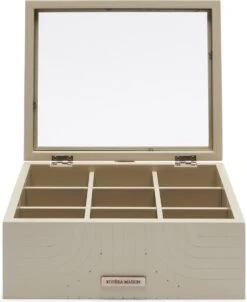 Riviera Maison Theedoos 6 Vakjes, Transparante Deksel - Room 48 Tea Box - Grijs - MDF, Glas