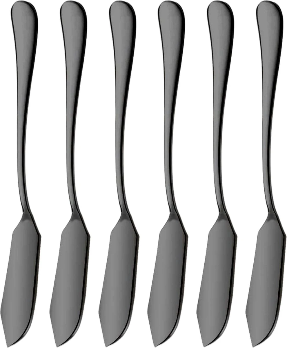 House Of Husk Botermesjes Set - Zwart - RVS - Botermes - Smeermessen - Tapas Mesjes - 6 Stuks 3 House Of Husk Botermesjes Set - Zwart - RVS - Botermes - Smeermessen - Tapas Mesjes - 6 Stuks