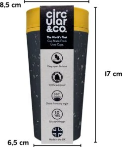 Circular&Co. Herbruikbare To Go Koffiebeker (rCUP) Zwart/geel 12oz/340ml -Keukenbenodigdheden 999x1200
